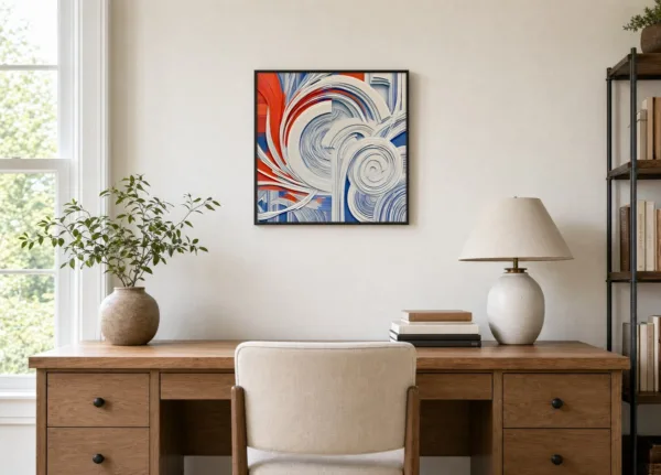 ba-0193-spiral-in-white-layers-framed-4-thin-room-office-black-v4 Spiral in White Layers by Bassem, framed print on a wall