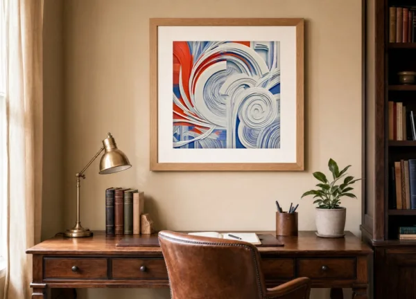 Spiral in White Layers by Bassem, art print shown framed on a wall