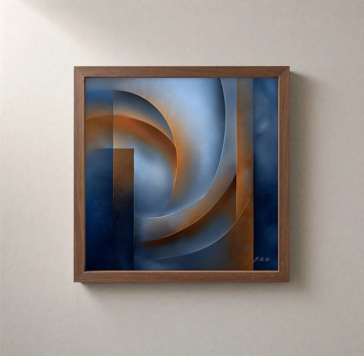 Crescent in Rust Light by Bassem, framed print on a wall