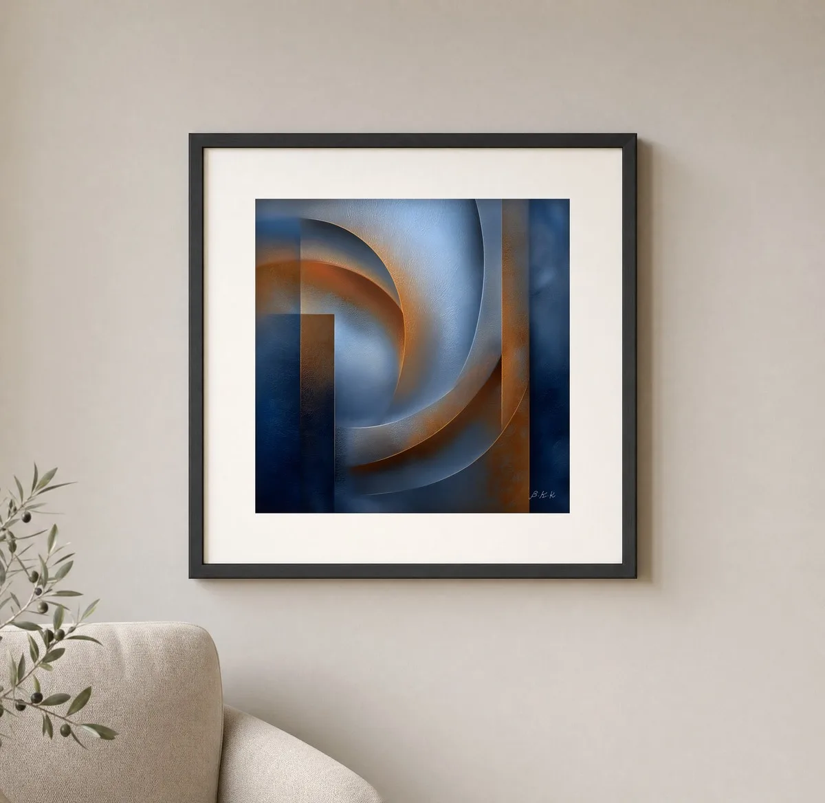 Crescent in Rust Light by Bassem, art print shown framed on a wall