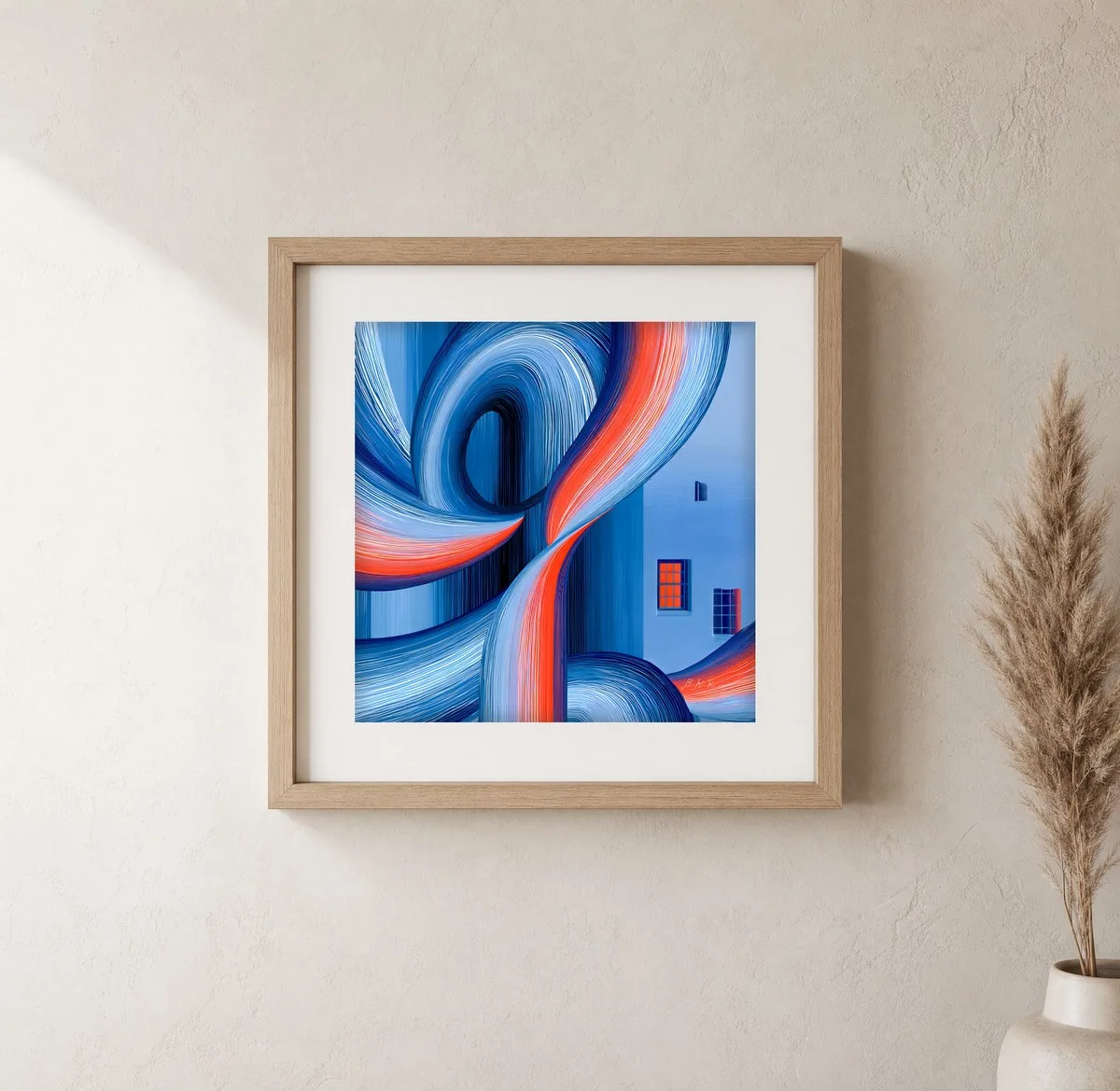 Ribbon Past the Windows by Bassem, art print shown framed on a wall