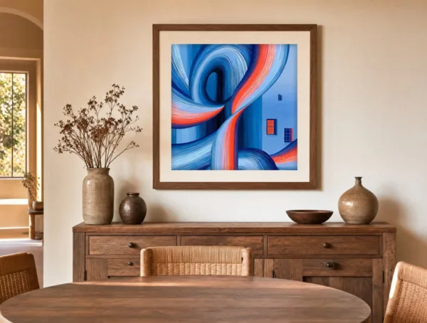 Ribbon Past the Windows by Bassem, art print shown framed on a wall