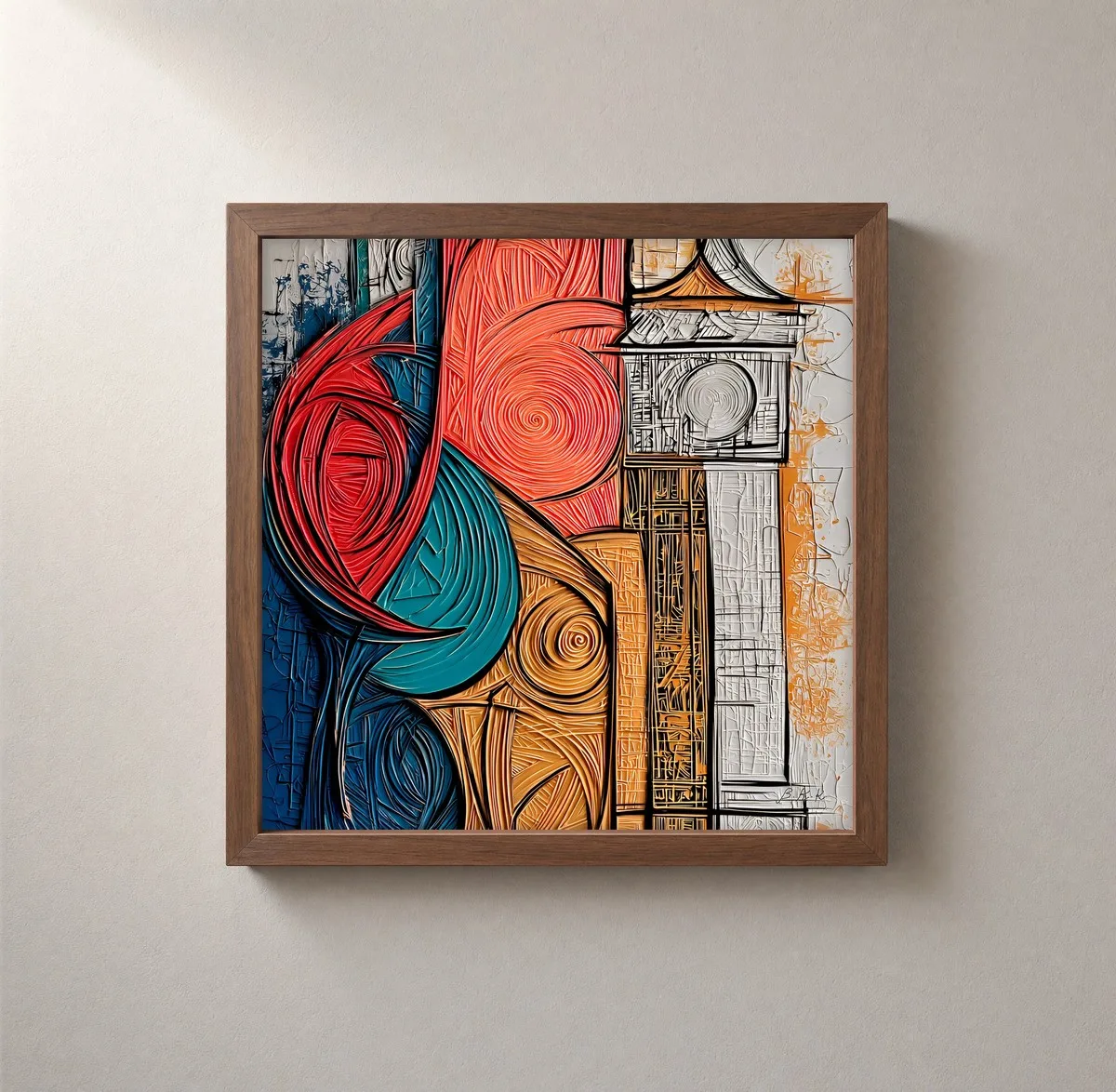 Swirls Beside the Column by Bassem, framed print on a wall