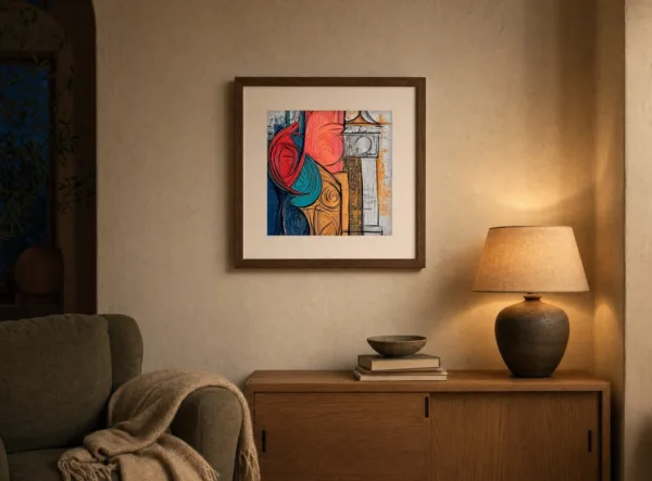 Swirls Beside the Column by Bassem, art print shown framed on a wall