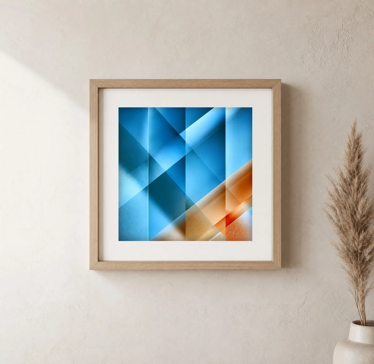 Crossed Panes of Sky by Bassem, art print shown framed on a wall