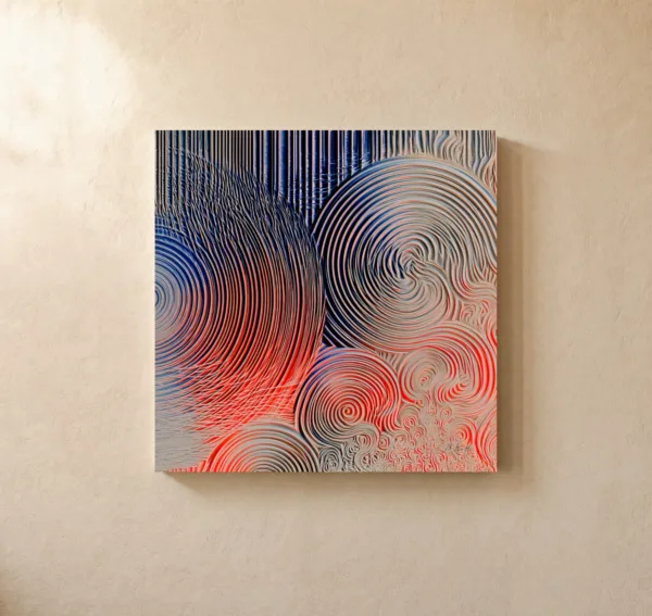 ba-0200-orbiting-ripples-canvas-1-canvas-closeup-limewash-v4 Orbiting Ripples by Bassem, canvas on a wall