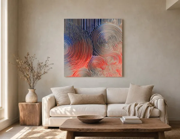 ba-0200-orbiting-ripples-canvas-2-canvas-room-living-greige-v4 Orbiting Ripples by Bassem, canvas on a wall