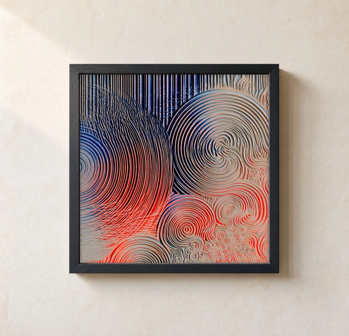 Orbiting Ripples by Bassem, framed print on a wall