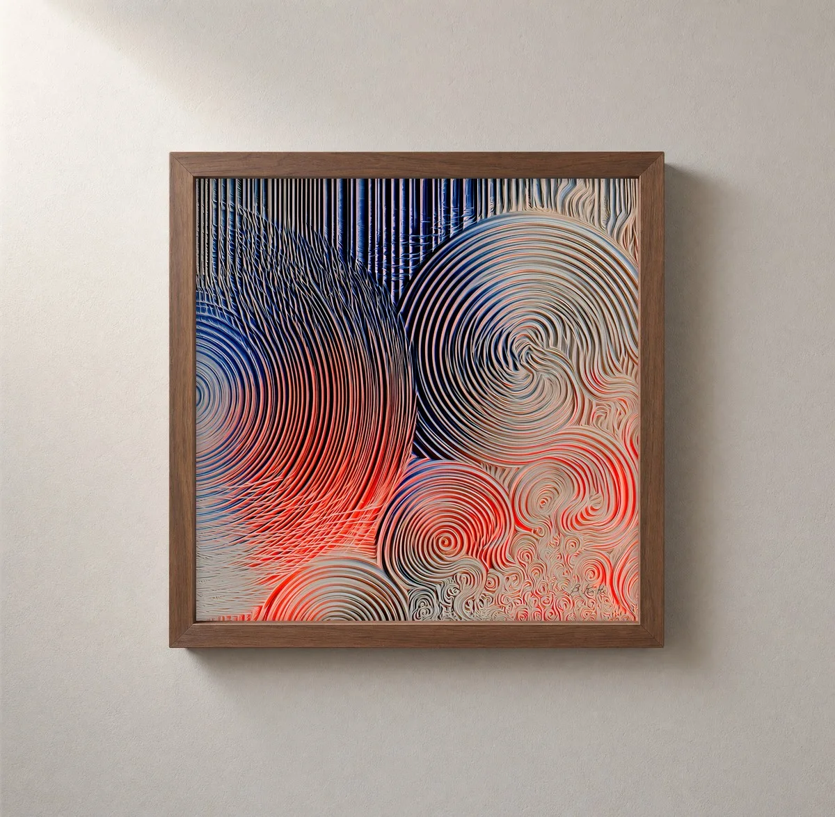 Orbiting Ripples by Bassem, framed print on a wall