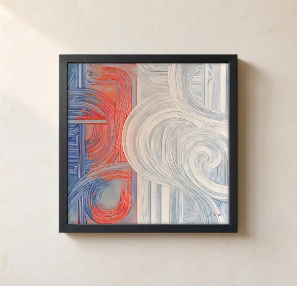 Coral Loops Beside Ivory by Bassem, framed print on a wall