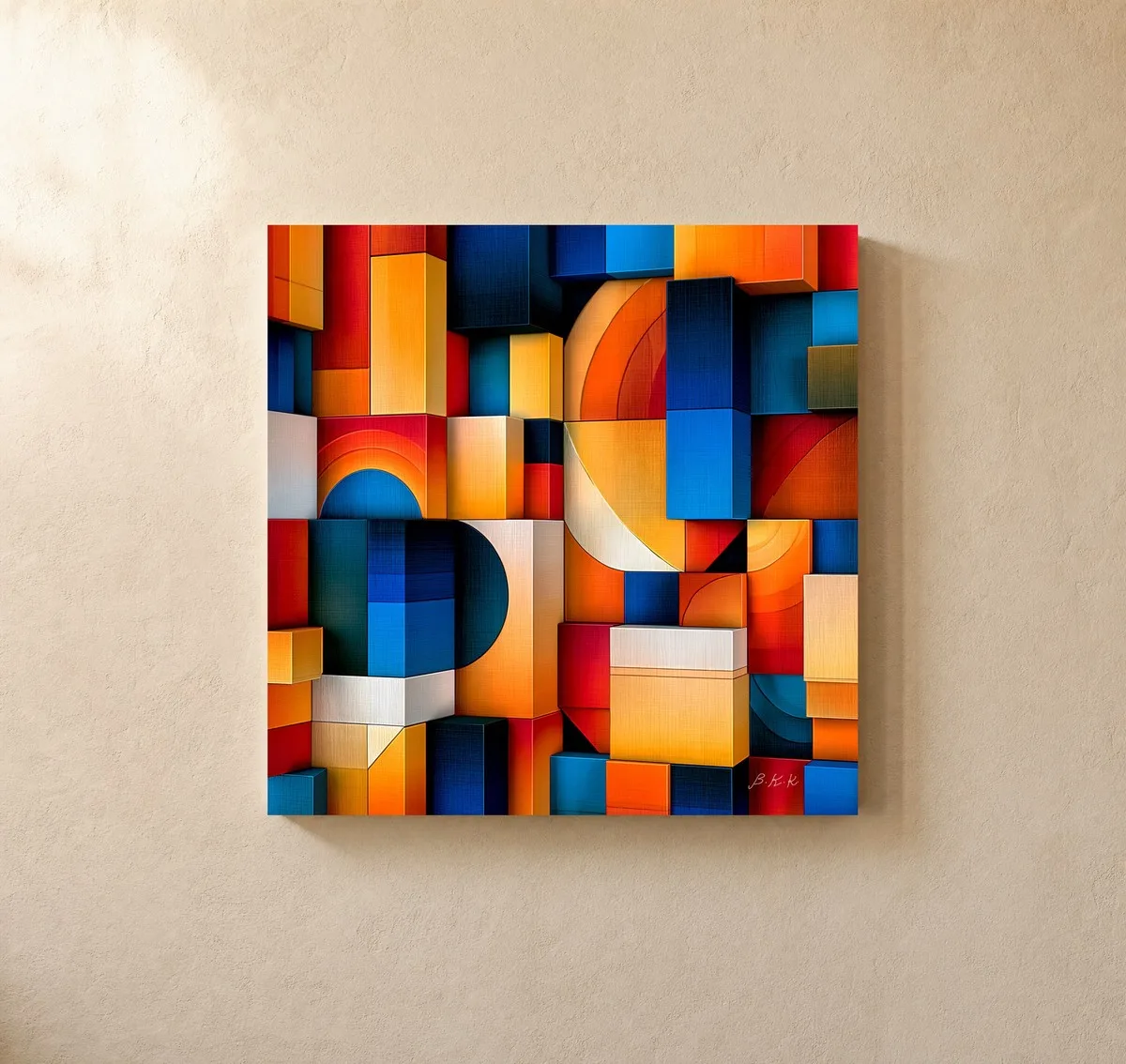 ba-0205-building-block-morning-canvas-1-canvas-closeup-limewash-v4 Building Block Morning by Bassem, canvas on a wall