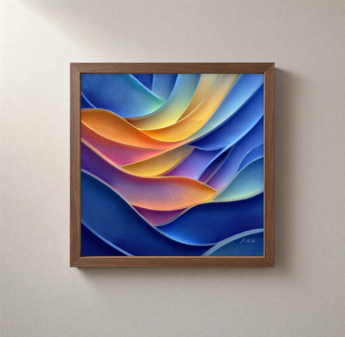 Sunset Ribbons by Bassem, framed print on a wall