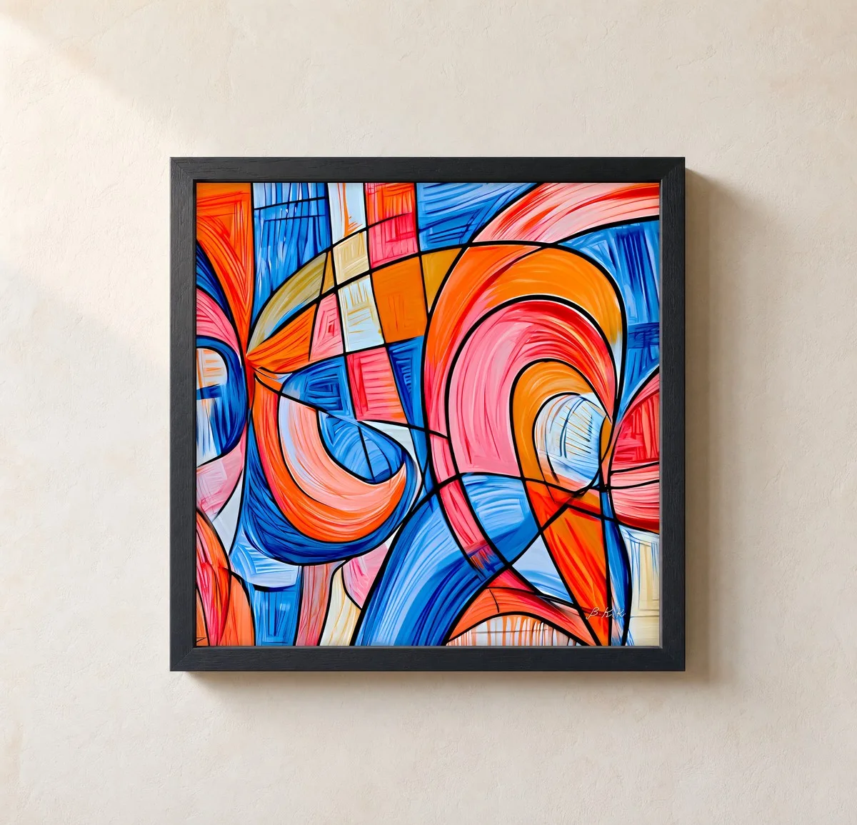 Stained Glass Swirl by Bassem, framed print on a wall