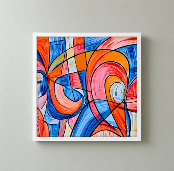 Stained Glass Swirl by Bassem, framed print on a wall