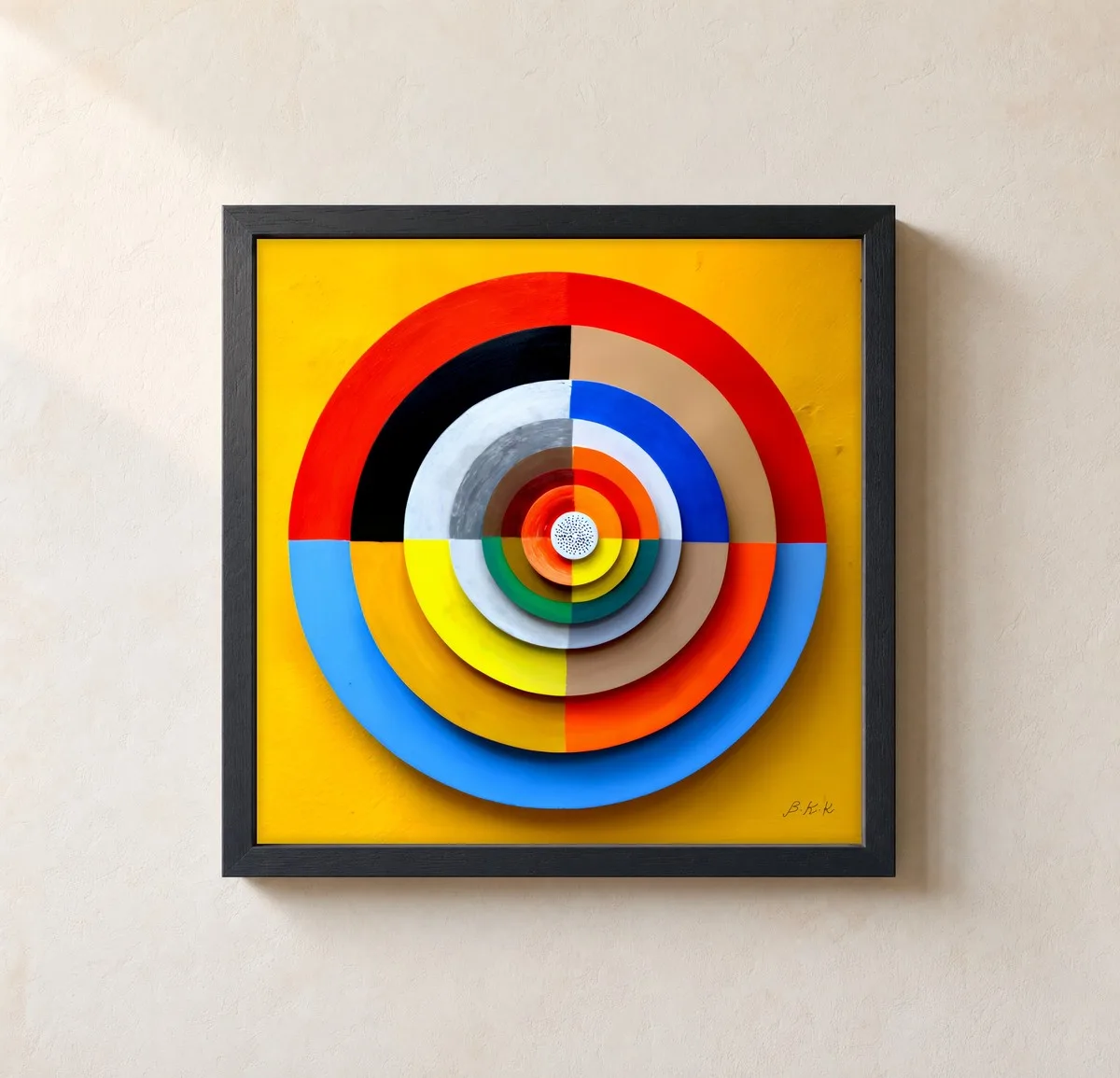 Bullseye on Yellow by Bassem, framed print on a wall