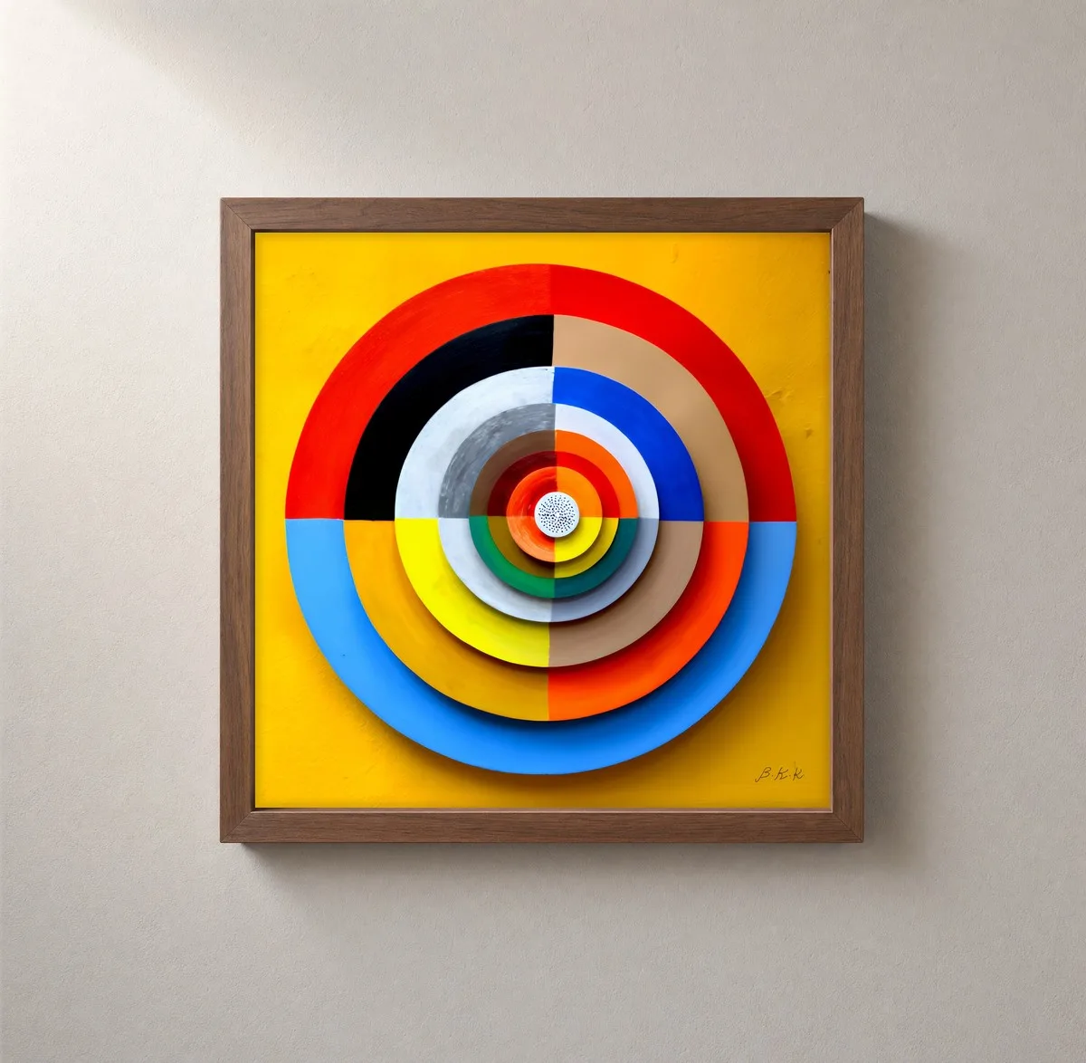 Bullseye on Yellow by Bassem, framed print on a wall