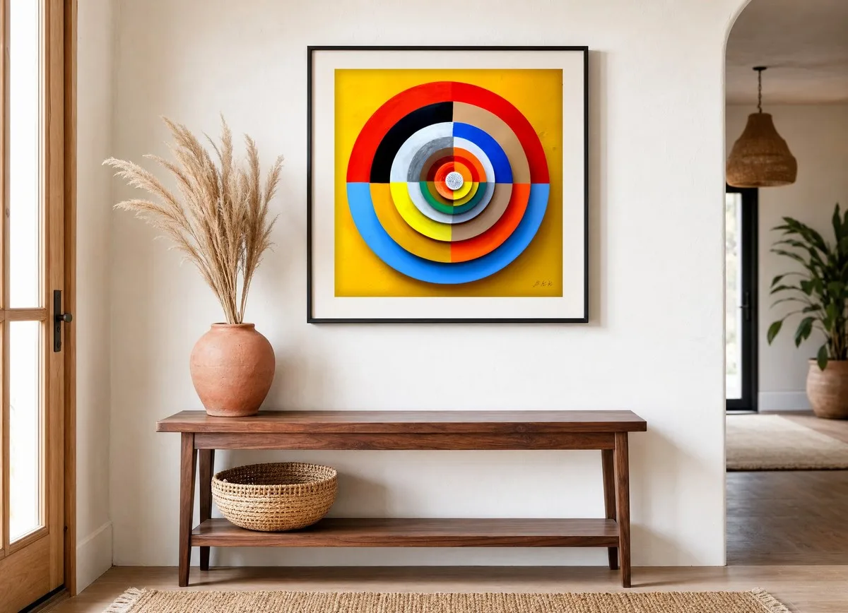 Bullseye on Yellow by Bassem, art print shown framed on a wall