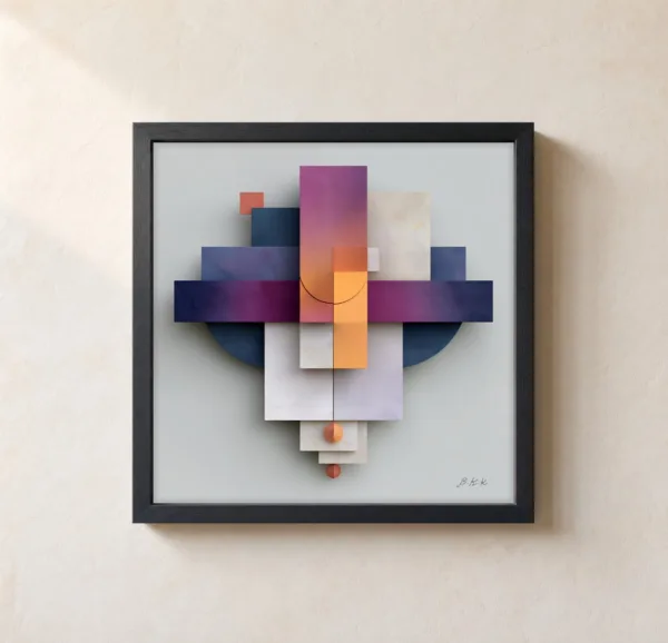 The Plum Stack by Bassem, framed print on a wall