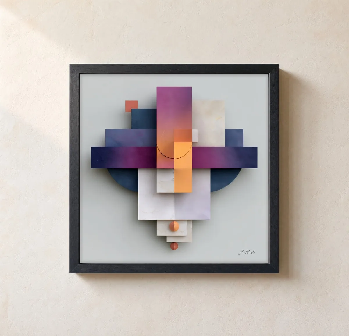 The Plum Stack by Bassem, framed print on a wall