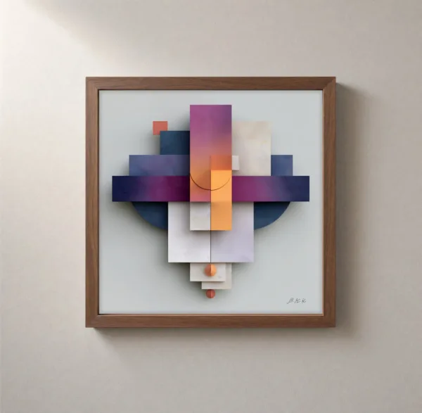 The Plum Stack by Bassem, framed print on a wall