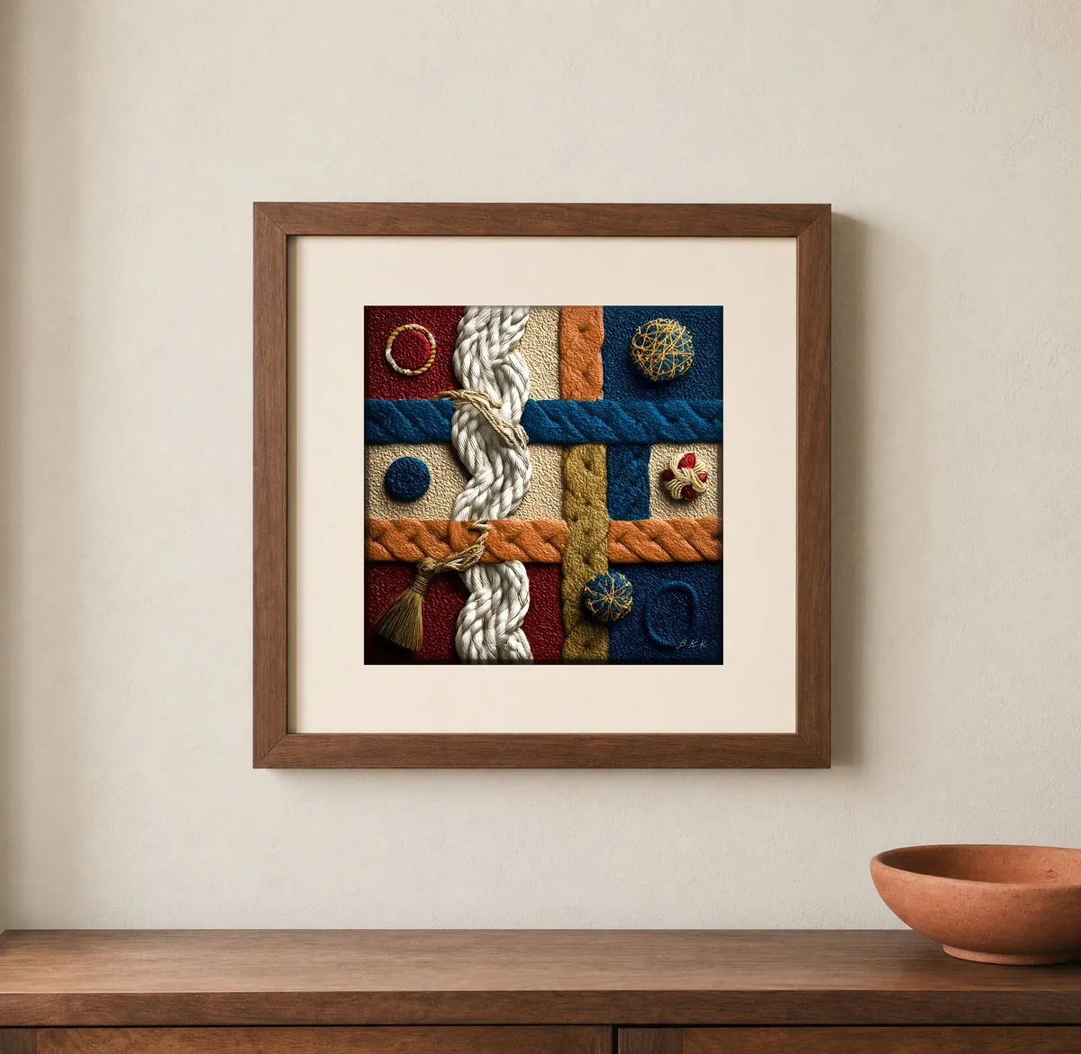Ropes and Tassel by Bassem, art print shown framed on a wall