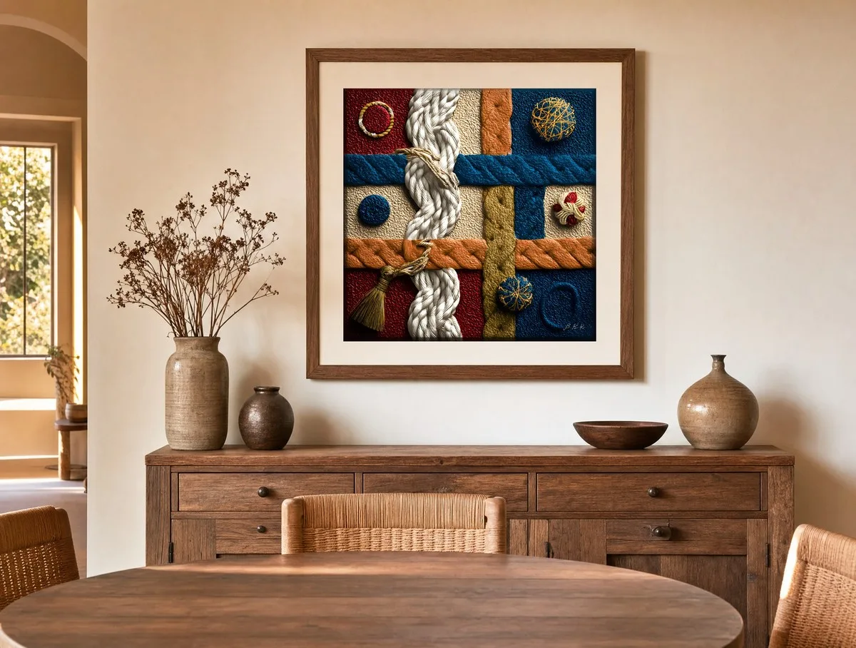 Ropes and Tassel by Bassem, art print shown framed on a wall