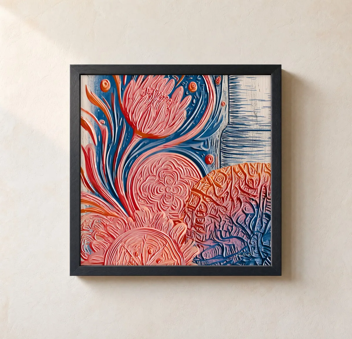 Blossom Medallion by Bassem, framed print on a wall