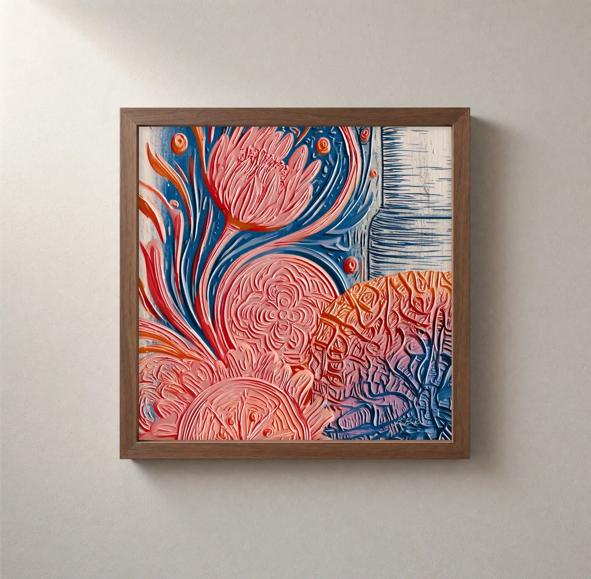 Blossom Medallion by Bassem, framed print on a wall