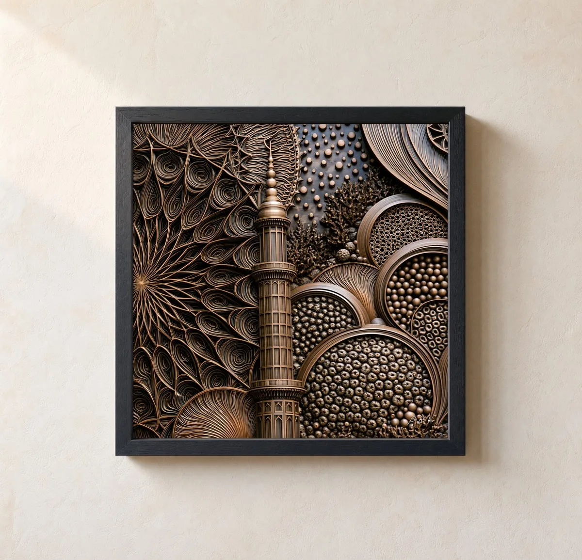 The Bronze Tower by Bassem, framed print on a wall