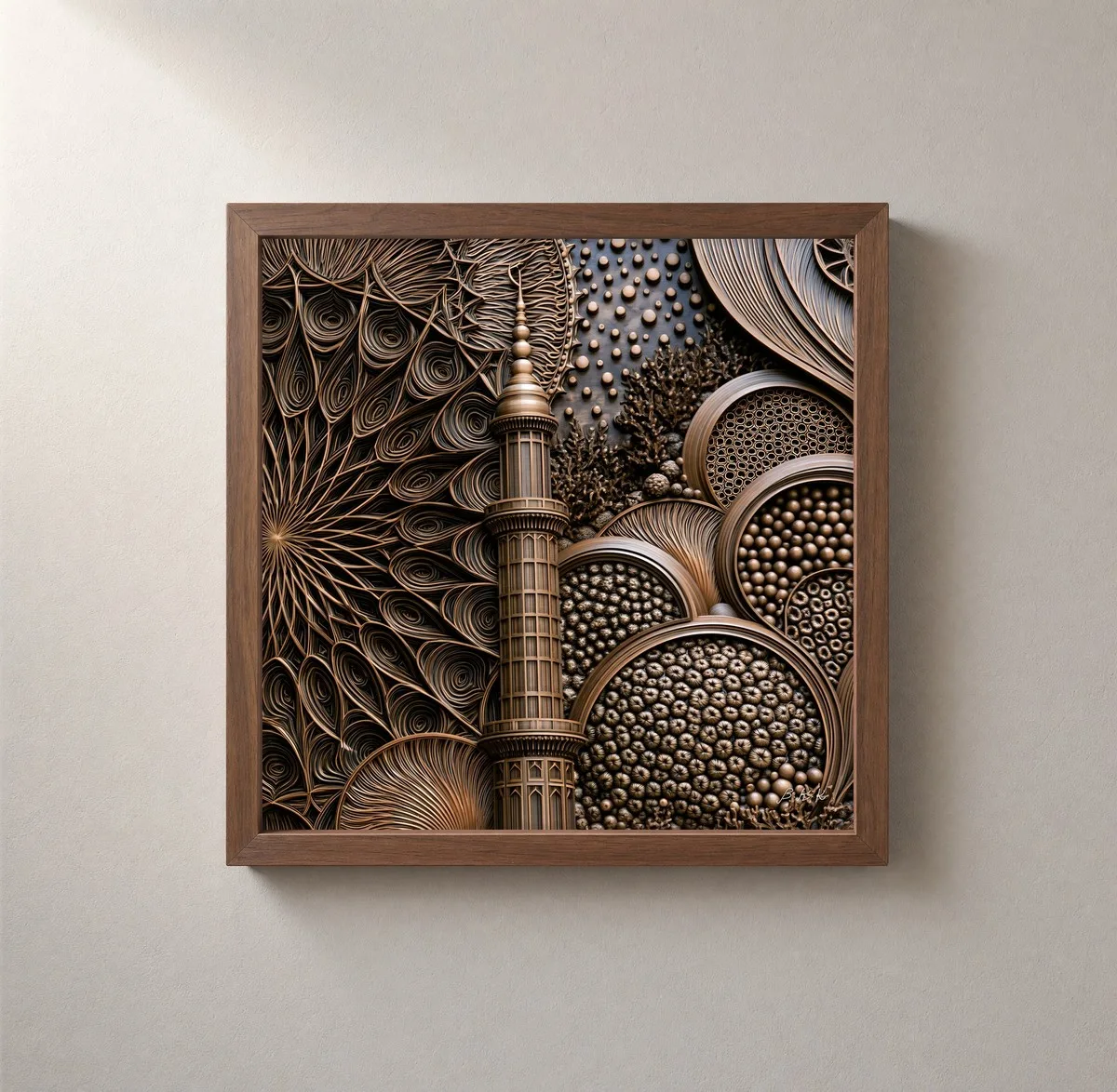 The Bronze Tower by Bassem, framed print on a wall