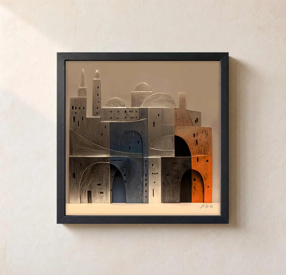 Quiet Stone Town by Bassem, framed print on a wall