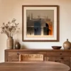 ba-0226-quiet-stone-town-print-3-room-dining-walnut-v4 Quiet Stone Town by Bassem, art print shown framed on a wall