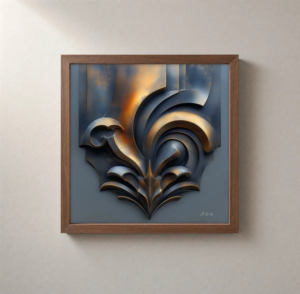 Gilded Scroll by Bassem, framed print on a wall