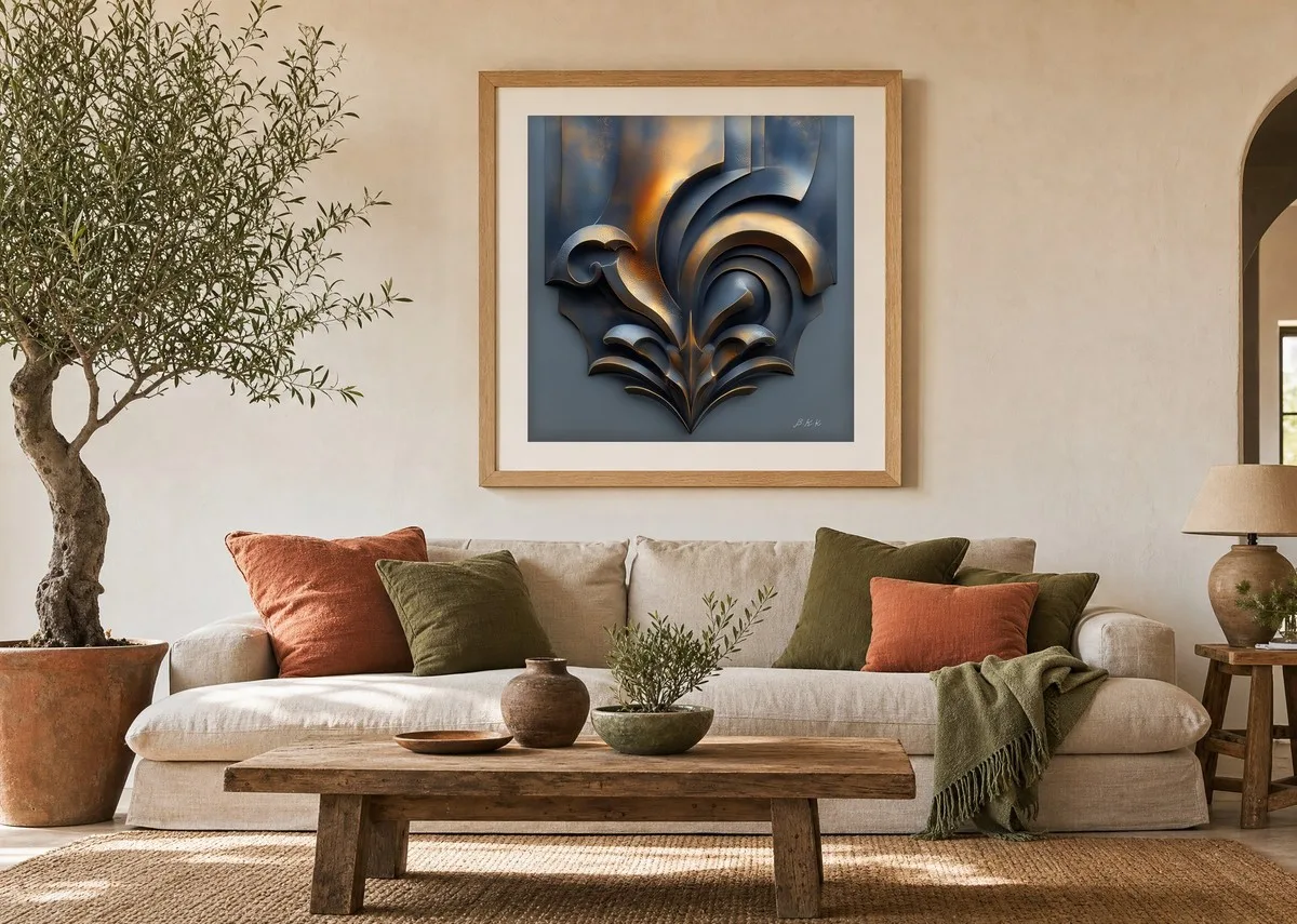 Gilded Scroll by Bassem, art print shown framed on a wall
