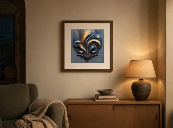 Gilded Scroll by Bassem, art print shown framed on a wall