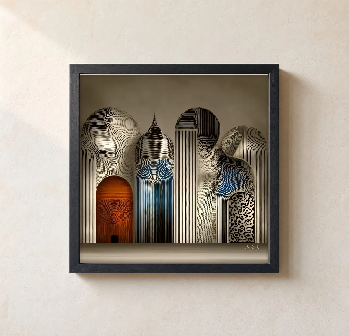 Arches Drawn in Line by Bassem, framed print on a wall