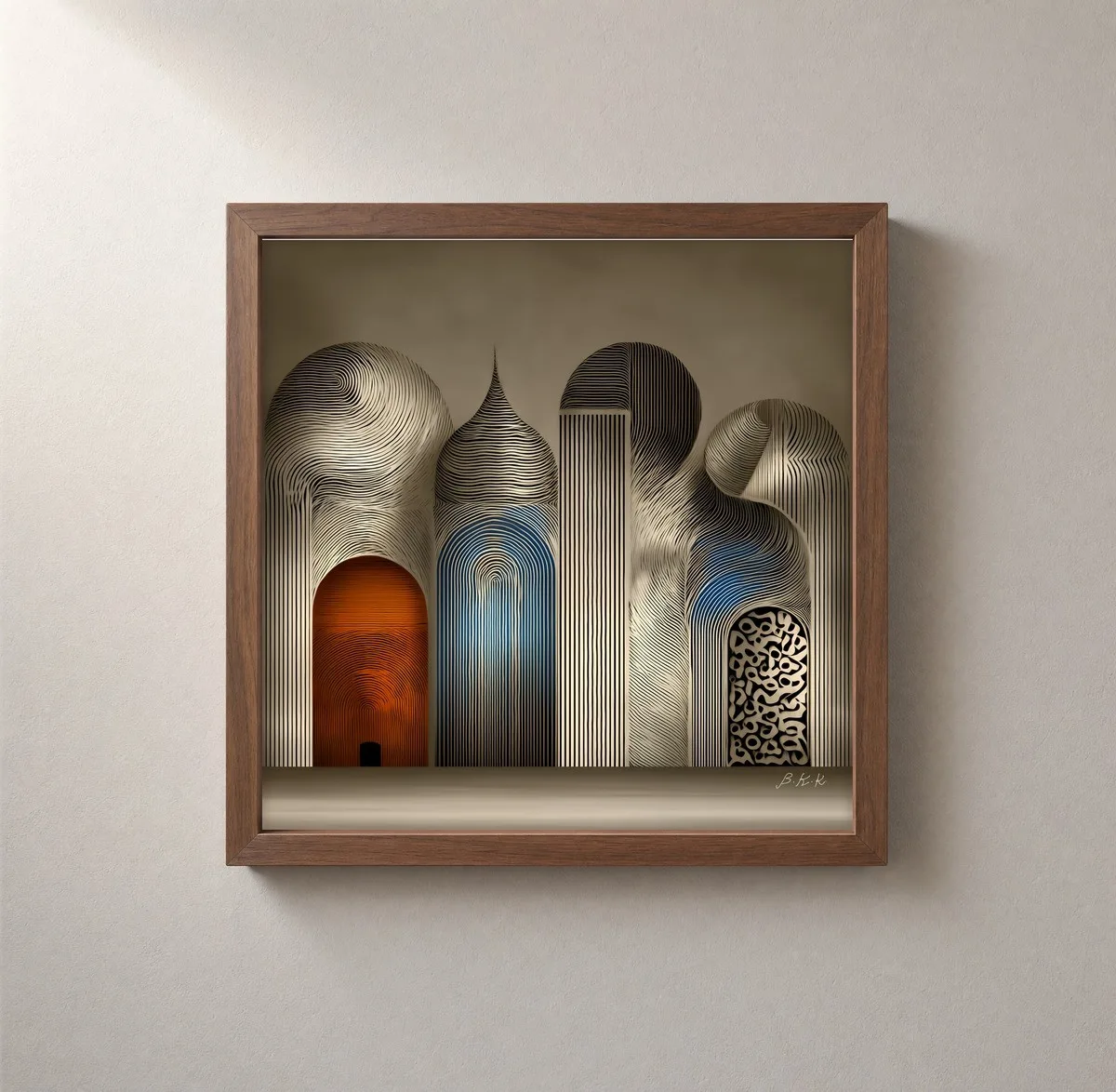 Arches Drawn in Line by Bassem, framed print on a wall