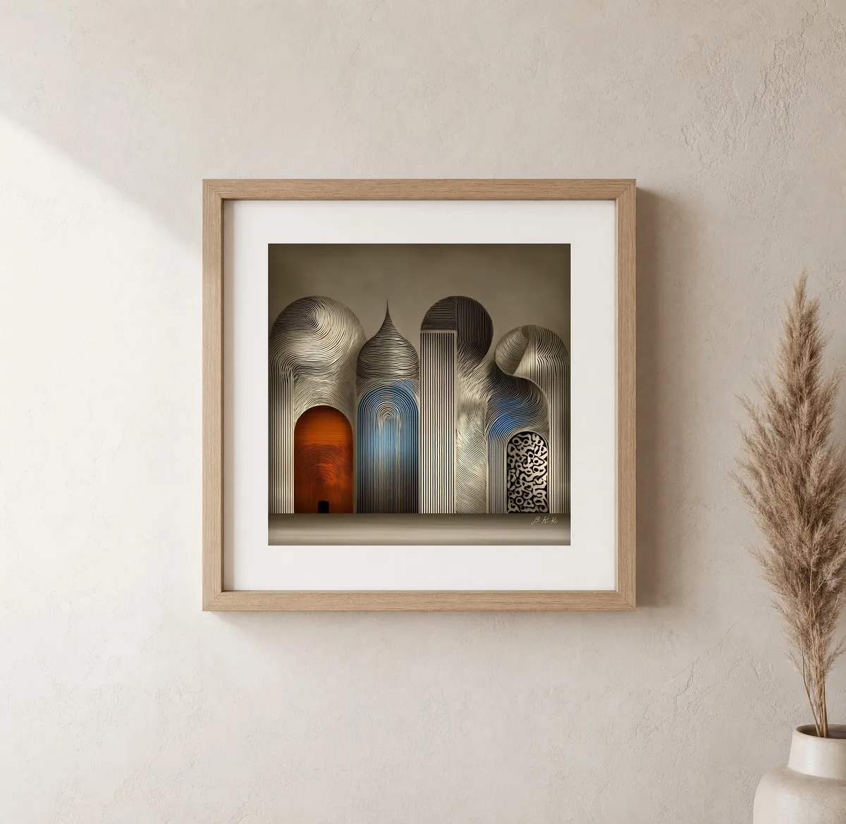 Arches Drawn in Line by Bassem, art print shown framed on a wall