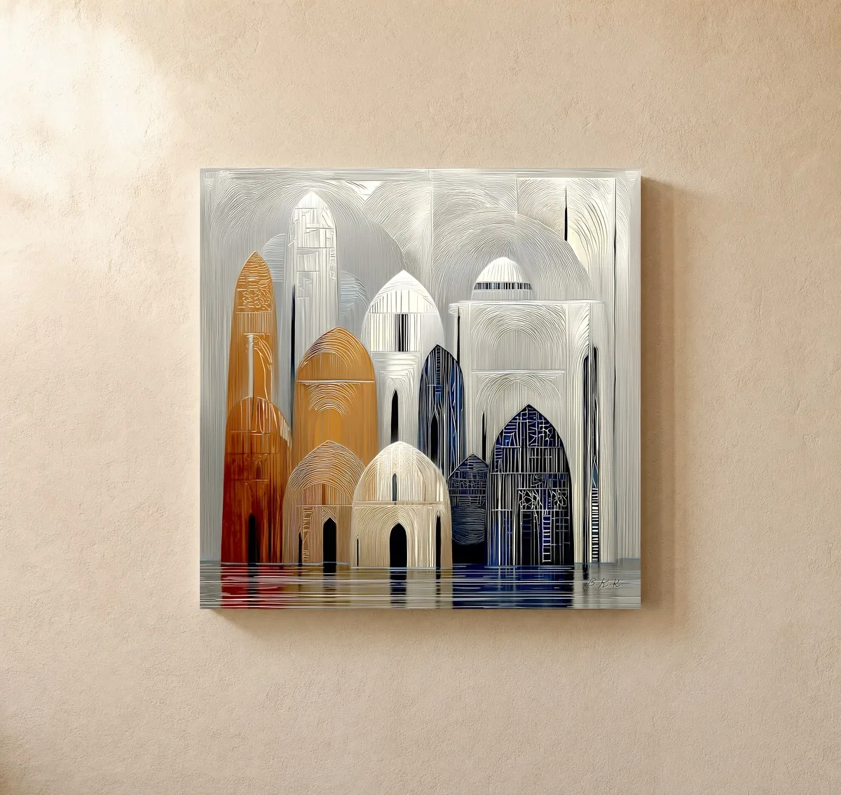 ba-0229-domes-on-still-water-canvas-1-canvas-closeup-limewash-v4 Domes on Still Water by Bassem, canvas on a wall