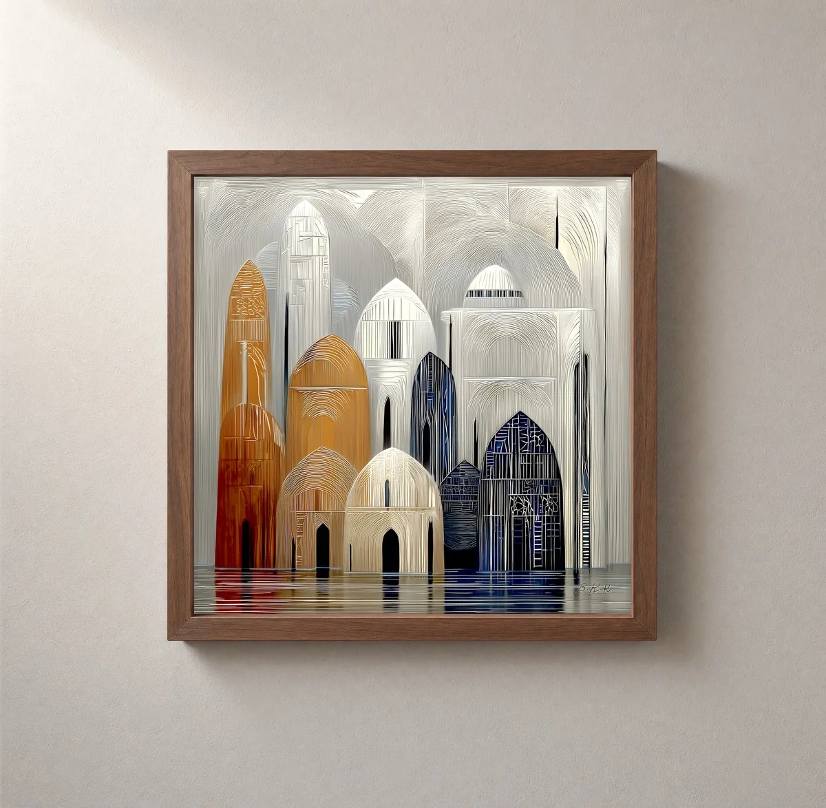 Domes on Still Water by Bassem, framed print on a wall