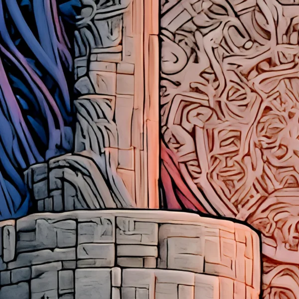 Lone Stone Tower by Bassem, detail at close range
