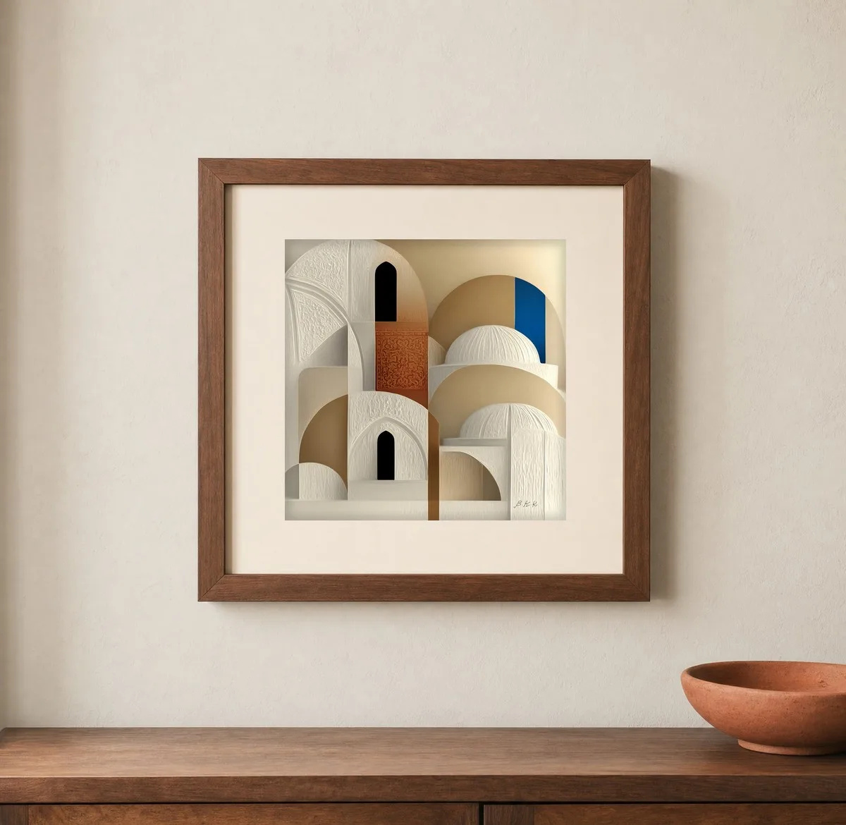 Plaster Domes by Bassem, art print shown framed on a wall