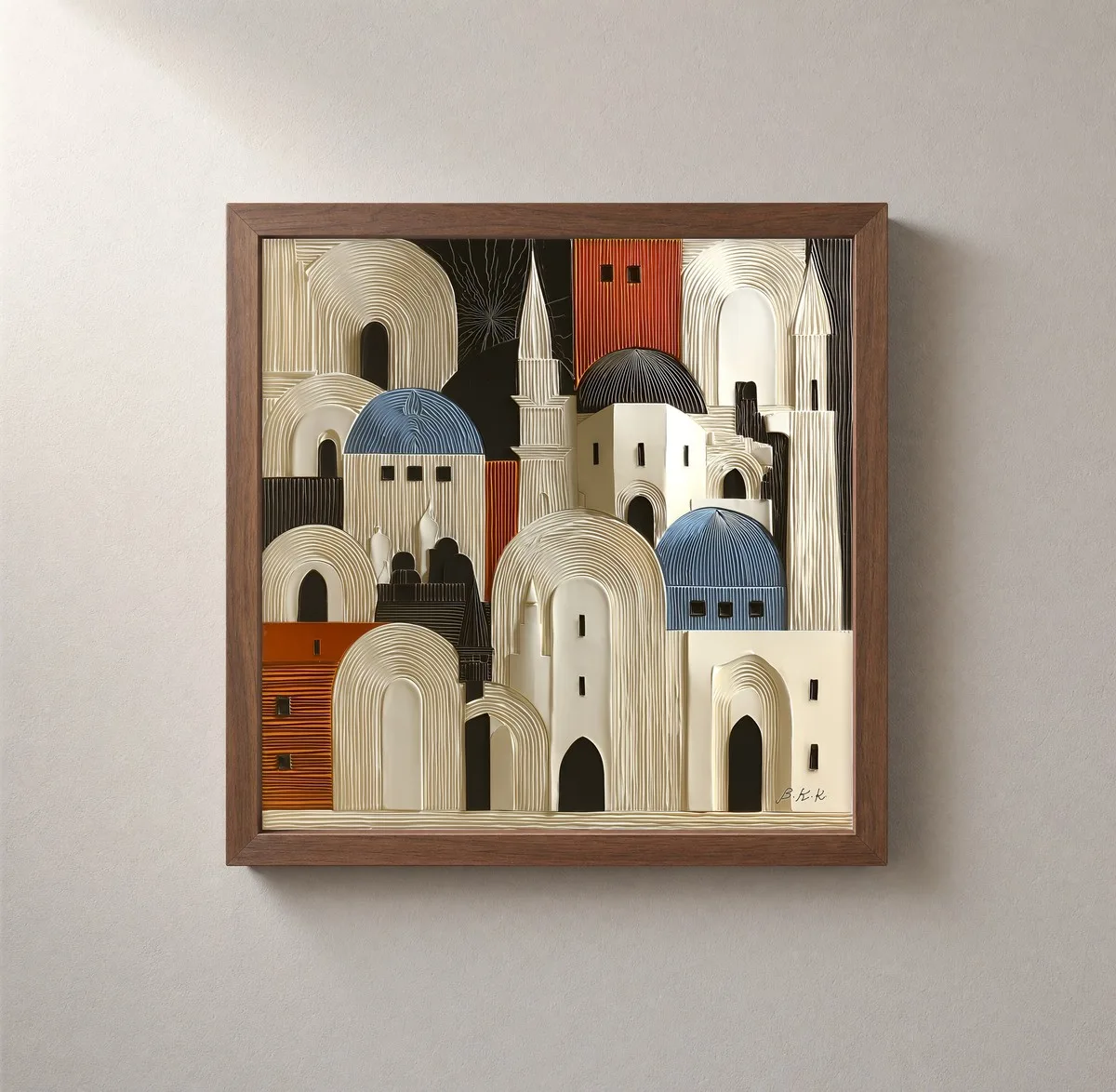 Ivory Rooftops by Bassem, framed print on a wall