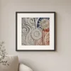Carved Sun and Spirals by Bassem, art print shown framed on a wall