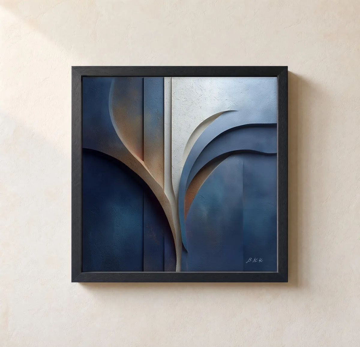 Blue Hour Plaster by Bassem, framed print on a wall