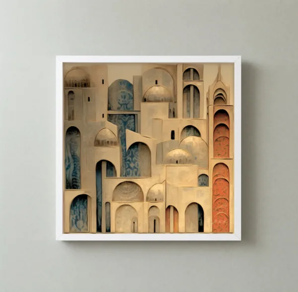 ba-0238-wall-of-niches-framed-3-thin-closeup-white-v4 Wall of Niches by Bassem, framed print on a wall