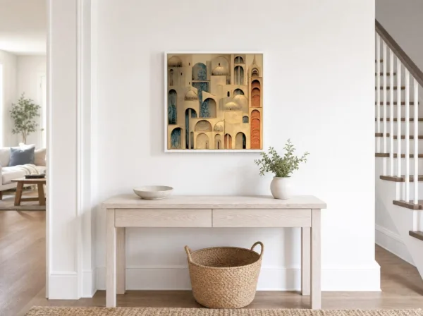 ba-0238-wall-of-niches-framed-4-thin-room-entry-white-v4 Wall of Niches by Bassem, framed print on a wall