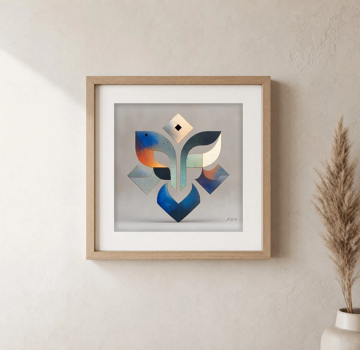 Speckled Emblem by Bassem, art print shown framed on a wall