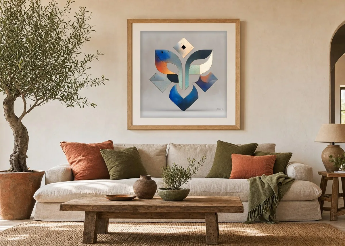 Speckled Emblem by Bassem, art print shown framed on a wall