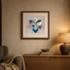 ba-0243-speckled-emblem-print-3-room-evening-walnut-v4 Speckled Emblem by Bassem, art print shown framed on a wall